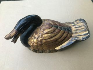 Another Large Vintage Asian Wooden Hand Carved Colorful Painted Duck