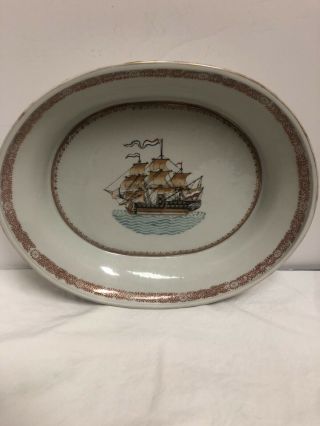 Antique Porcelain Serving Platter Sailing Ship Victorian Style