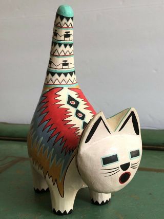 Vintage Native American Hand Painted Clay Cat Fetish Figurine