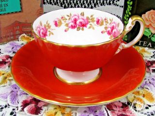 Aynsley Pink Roses Gold Gilt Foliage Orange Oban Tea Cup And Saucer