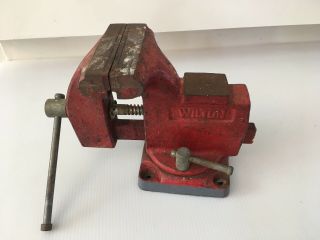 Vintage Wilton 4 Inch By 3 3/4 Jaws Bench Vice / Vise Anvil Swivel Red 3.  75