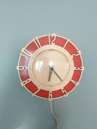 Gorgeous Vintage Red Spartus Art Deco Wall Clock