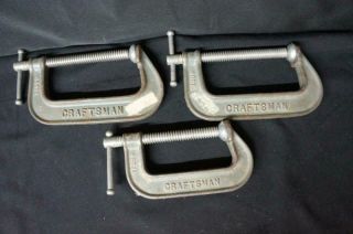 3 Vintage Usa Craftsman C Clamps,  2,  66675,  5 " Malleable,  1 66674,  4 " Malleable