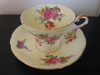 Aynsley Cream Multi Colored Floral Corset Tea Cup And Saucer