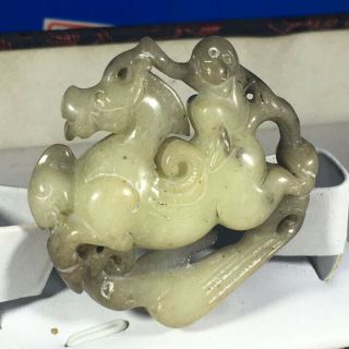 Chinese Old Natural Jade Hand - Carved Horse And Monkey - Statue Pendant 0480