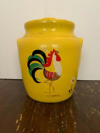 Vintage Robinson Ransbottom Pottery Yellow Cookie Jar With Painted Rooster