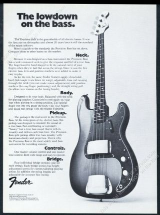 1972 Fender Precision Bass Guitar Photo Vintage Print Ad