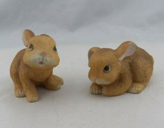Homco 1465 Set of 2 Brown Baby Bunny Rabbits Bunnies Figurines EVC 2