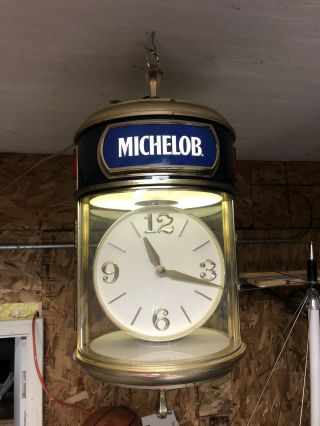 Michelob Hanging Rotating Light Up Clock - Vintage 1980 