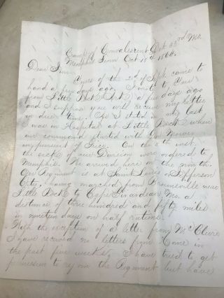 1864 Memphis Tenn,  Civil War Letter From The Camp Of Convalescent,  Rare