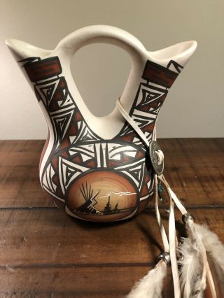 Indian Native American Navajo Pottery Wedding Vase Signed Jaycee Dine 86