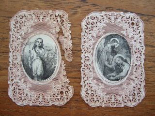 Antique Holy Lace Cards Pink And White Lace A65 - 66