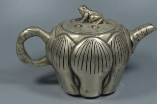 Chinese Collectable Handwork Old Miao Silver Carve Beauty Lotus Souvenir Tea Pot 3