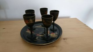 Vintage Black Lacquer Small Drinks Tray 19cms Oriental Chinese Quality
