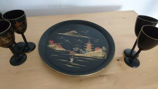 VINTAGE BLACK LACQUER SMALL DRINKS TRAY 19CMS ORIENTAL CHINESE QUALITY 3
