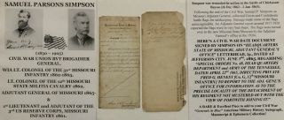 Civil War General Wia Colonel 31st Missouri Infantry 12t Cavalry Document Signed