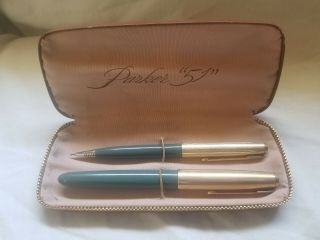 Vintage Parker 51 Pen & Mechanical Pencil Set Cased 12k Gold Filled Jeweled Caps