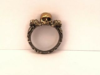 Vintage Rare Unique Memento Mori Skulls 19th C.  Gold & Silver Old England Ring