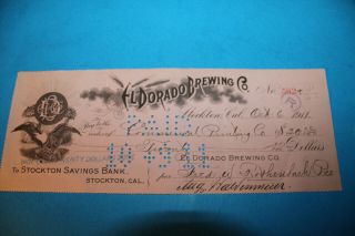 Check: El Dorado Brewing Co.  Stockton,  Calif.  1911