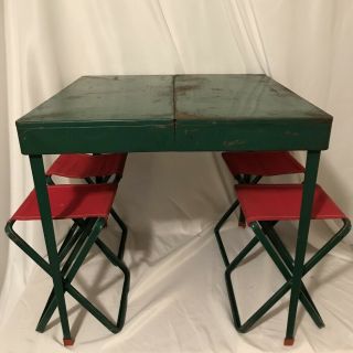 Vintage Coleman Stools With The Carrying Case Folding Table 1956