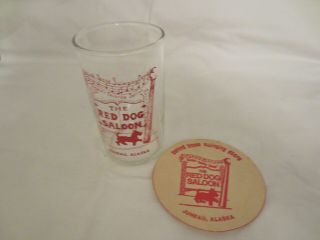 Glass 4 " Ht And Coaster The Red Dog Saloon Juneau Alaska