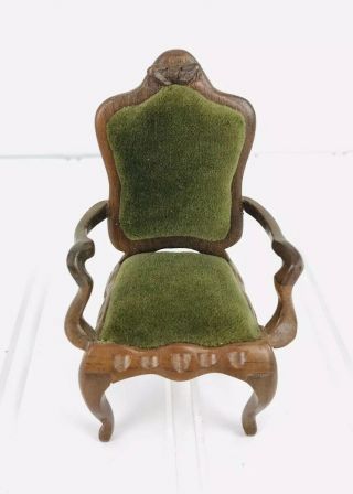 Dollhouse Miniature Chair Sonia Messer Green Velvet High Back Arm Chair