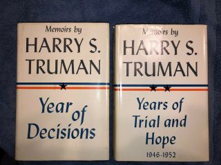 Harry Truman Autographed Memoirs Vol 1 & 2 Year Of Decisions Trial And Hope