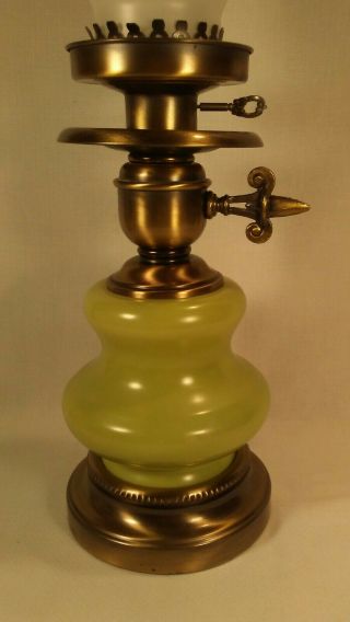 Vtg Hurricane Parlor Oil Lamp Jadite Green Glass Electric Aladdin Chimney Lovely