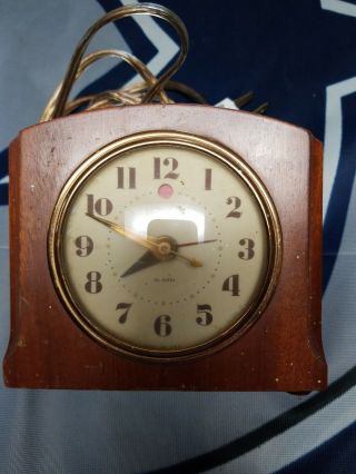 Vintage Wood Telechron Electric Alarm Clock Model 7h157 Art Deco Runs