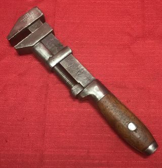 Vintage Coes Wrench Co Monkey Pipe Wrench Adjustable 12 " Worcester Ma Usa Wood