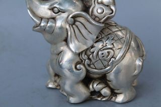 China Collectable Handwork Miao Silver Carve Auspicious Elephant Wealthy Statue 2