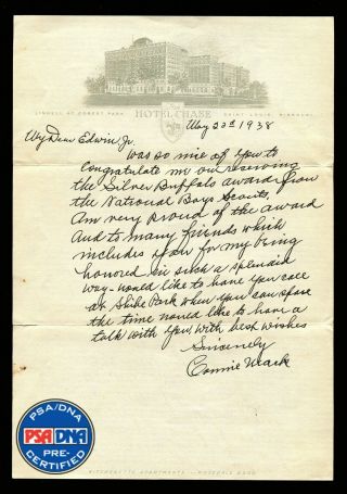 Connie Mack (1862 - 1956) Signed,  Autograph Letter Dated 1938,  Shibe Park,  Rr