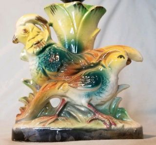 Figural Boudoir Table Lamp Colorful Tropical Birds Parrots Vtg Porcelain