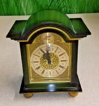 Vtg Schmid Mini Grandfather Alarm Clock W/ Bakelite Case Germany Green