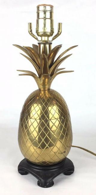 Vintage Brass Pineapple Table Lamp 13 " Wooden Base