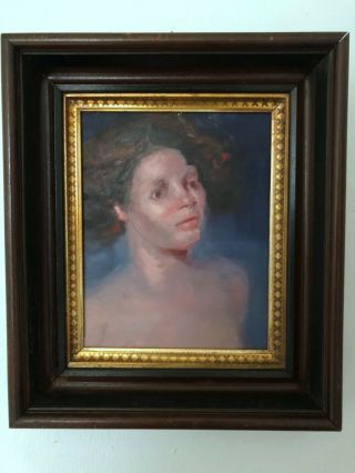 Framed Oil Portrait Of Waman In Victorian Deep Well Walnut Frame