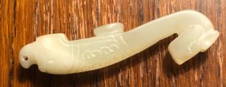 Lovely Vintage Chinese Hetian Jade Garment Hook In The Shape Pf A Dragon