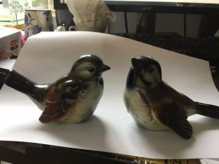 Goebel Figurines Cv - 72 Cv - 73 Blue & Brown Sparrow Birds Tmk - 6,  Gloss Finish