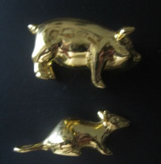 Risis Epng 24kt Vintage Gold Plated Figures Pig & Rat Exc Signed