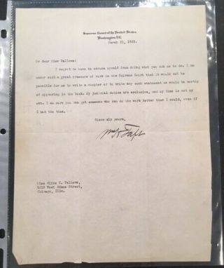 Us President Wm Howard Taft Signed Letter While Supreme Court Chief Justice 1923