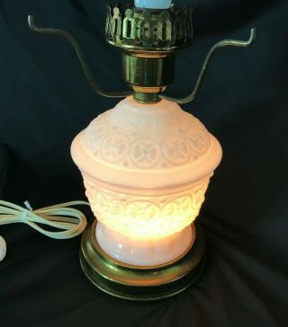 Vtg White Milk Glass Gone With The Wind Table Lamp Base Oil Style Parlor Bows