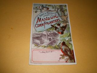 Old Victorian Farm Trade Card Deere & Mansur Co Moline Il Corn Planter (trimmed)