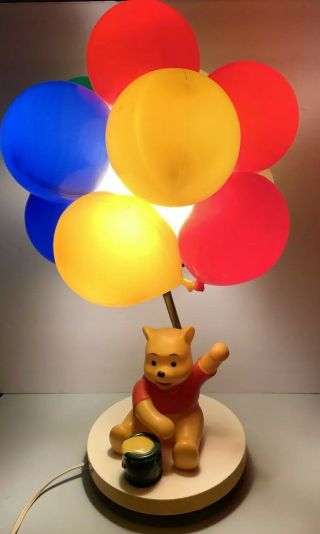 Vintage Winnie The Pooh 1981 Hunny Pot With Balloons.  Lamp Night Light Musical