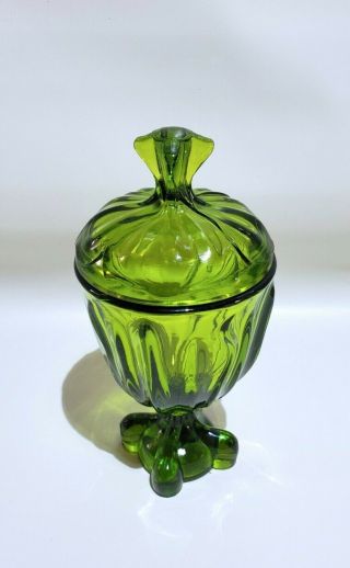 Vintage mid century Emerald Green Glass Candy Container With Lid 2