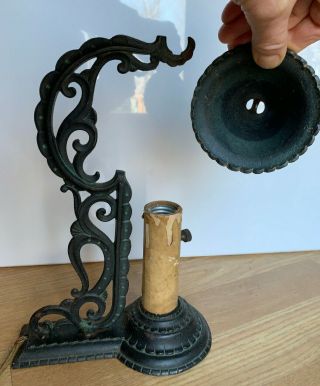 Antique Vintage Cast Iron Candlestick Electric Desk Lamp Removable Metal Shade 2