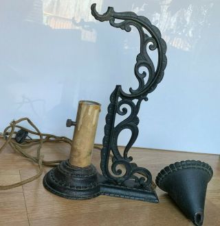 Antique Vintage Cast Iron Candlestick Electric Desk Lamp Removable Metal Shade 3