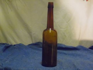 Unusual Htf Vintage Amber Brown Glass 9 " Long Neck Belgium Beer Bottle