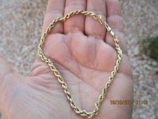 14k Gold Rope Twisted Chain Bracelet/ Anklet Weighs 2.  5 Grams Vintage 9 " Long