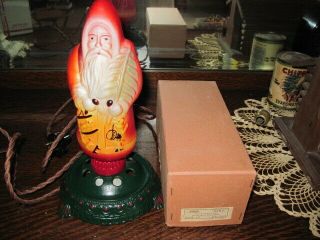 Large Vintage Santa Claus Christmas Light Bulb With Cast Iron Base Box