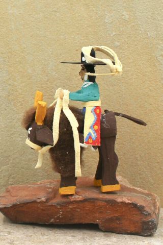 Navajo Folk Art - Cowboy Riding Buffalo Ornament By Delbert Buck - Native American